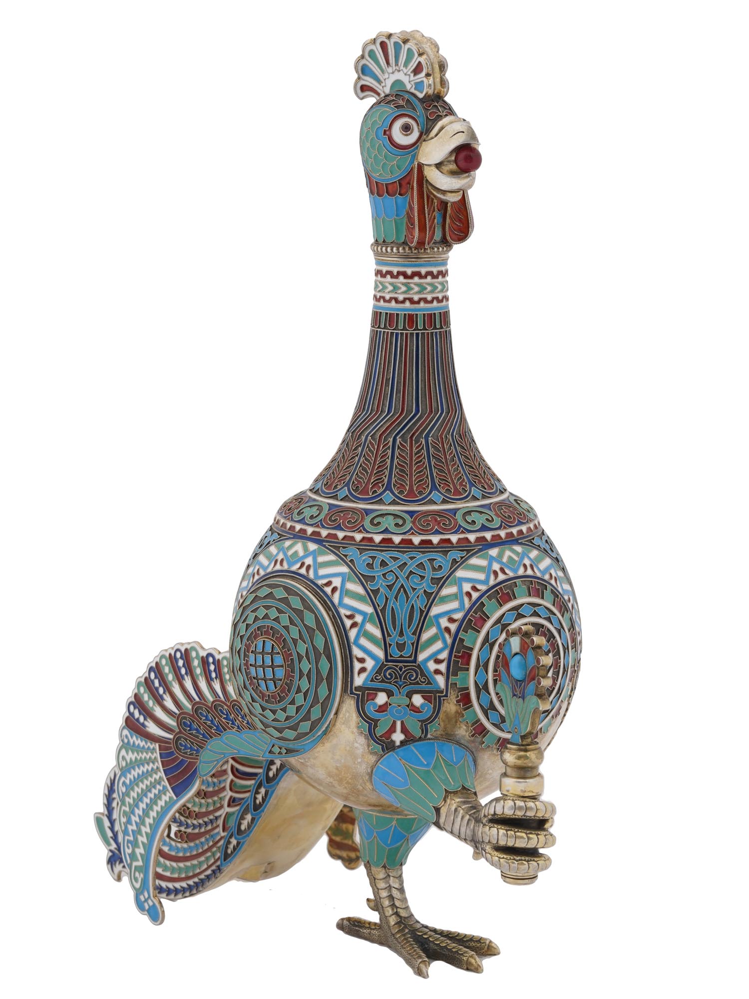 RUSSIAN GILT SILVER ENAMEL PEACOCK VODKA SET PIC-7